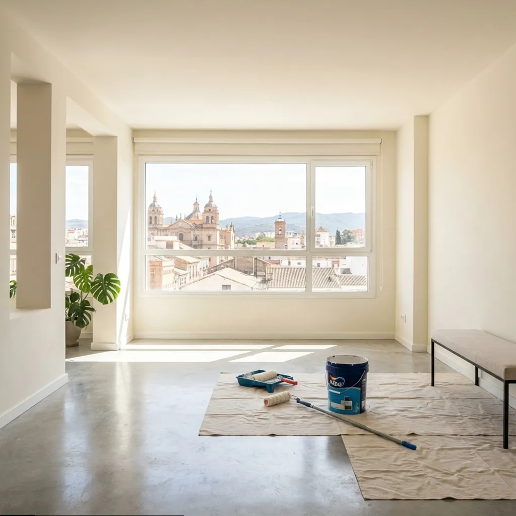 Pintor revisando una pared antes de pintar en Lemoa