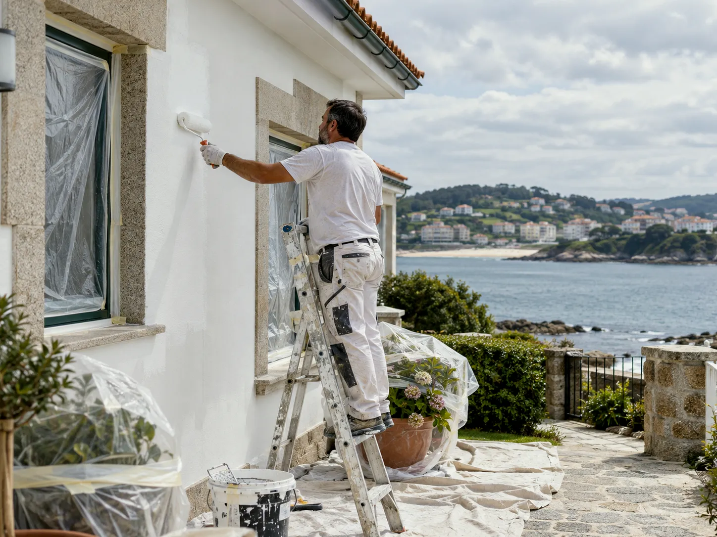 Equipo de pintor trabajando en Losar de la Vera